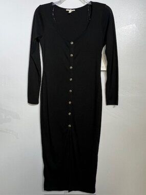 LILY STAR FAUX BUTTON-DOWN PULL-ON LONG SHIRT DRESS BLACK SIZE LARGE LONG SLEEVE